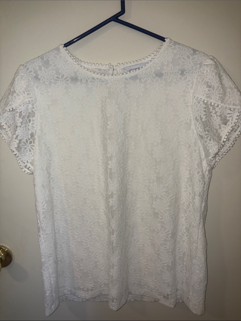 Large Liz Claiborne White Lace Short Sleeve Women's Top
